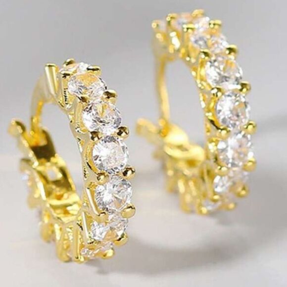 Dainty Gold-Tone Faux Diamond Hoop Earrings - Classic & Elegant - Picture 1 of 4